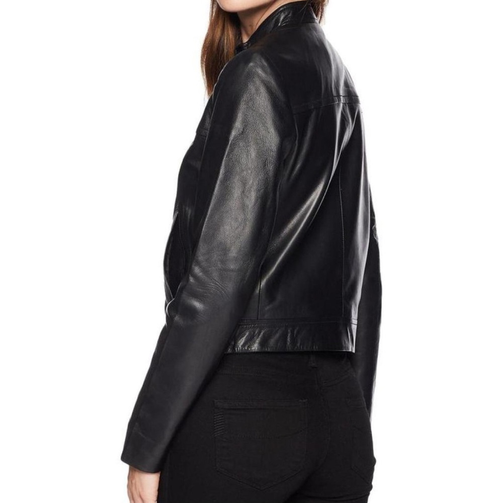 Michael Kors Leather Moto‎ Jacket Luggage Black Sz XS - Picture 3 of 13